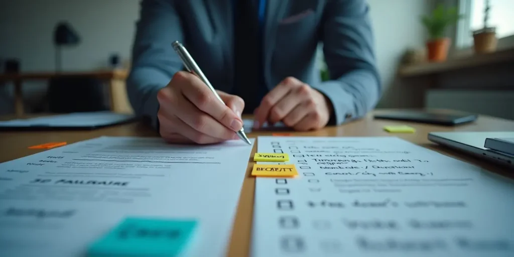 Business owner comparing freelancer and agency quotes with notes on speed, support, and budget
