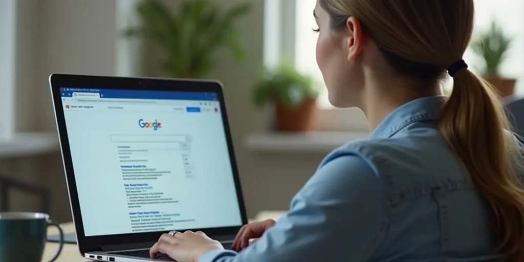 female checking if her website shows up on Google
