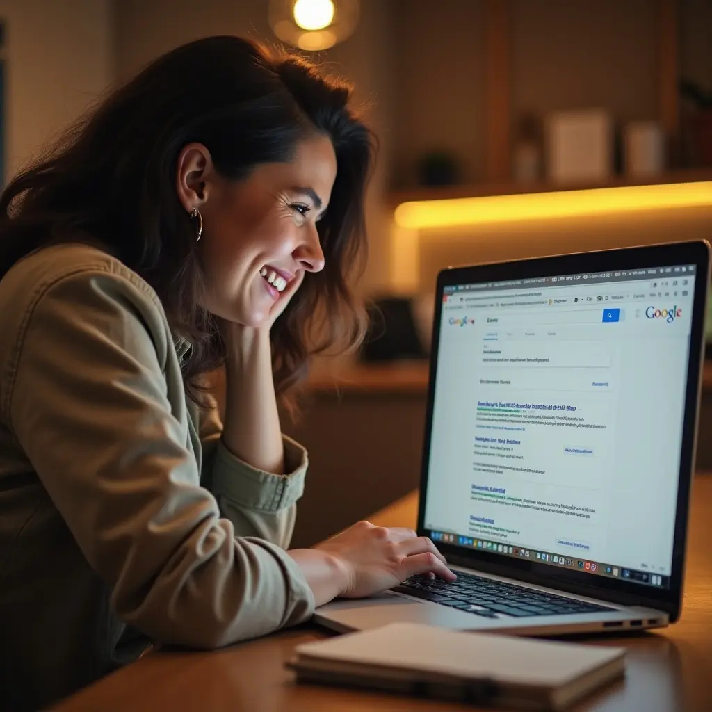 female business owner happy her website shows up on Google