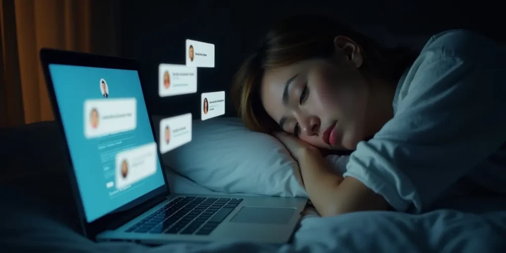 Landing page for inquiries collecting leads while business owner sleeps with no contact on laptop
