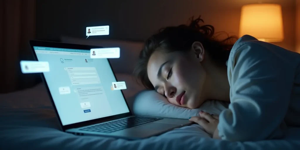 Landing page for inquiries showing real-time leads arriving while business owner sleeps peacefully