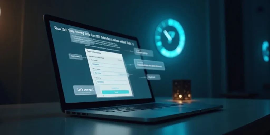 Landing page for inquiries working 24/7 with glowing digital clock and message popups