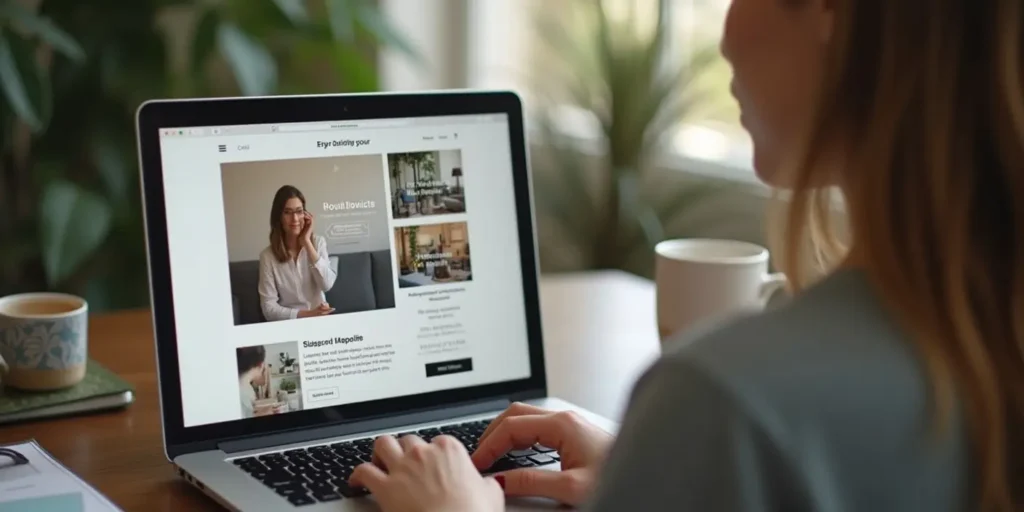 female typing on blog page layout