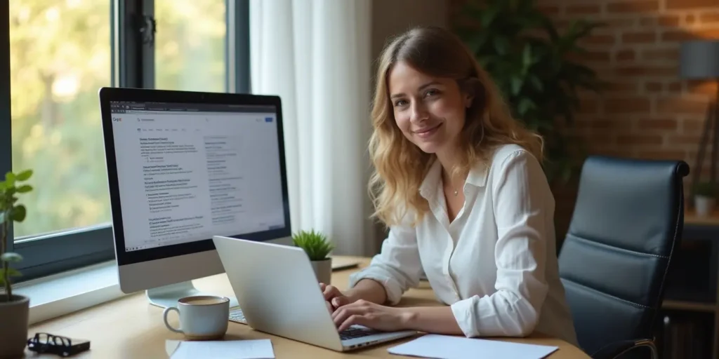 female business owner smiling after learning how to show up on Google using SEO