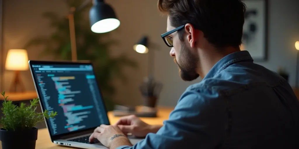 web designer performing website maintenance on laptop in a modern workspace — supporting small business website after launch