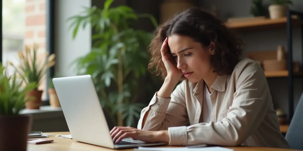 frustrated small business owner looking at laptop — why my website is not getting leads