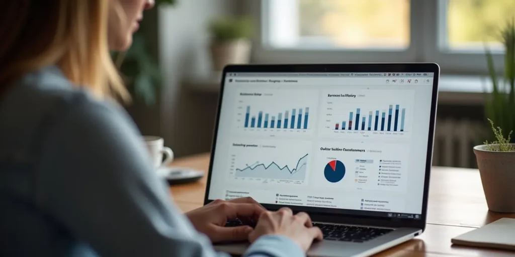 does my business need a website image showing a business owner reviewing website analytics with charts and graphs on a laptop screen