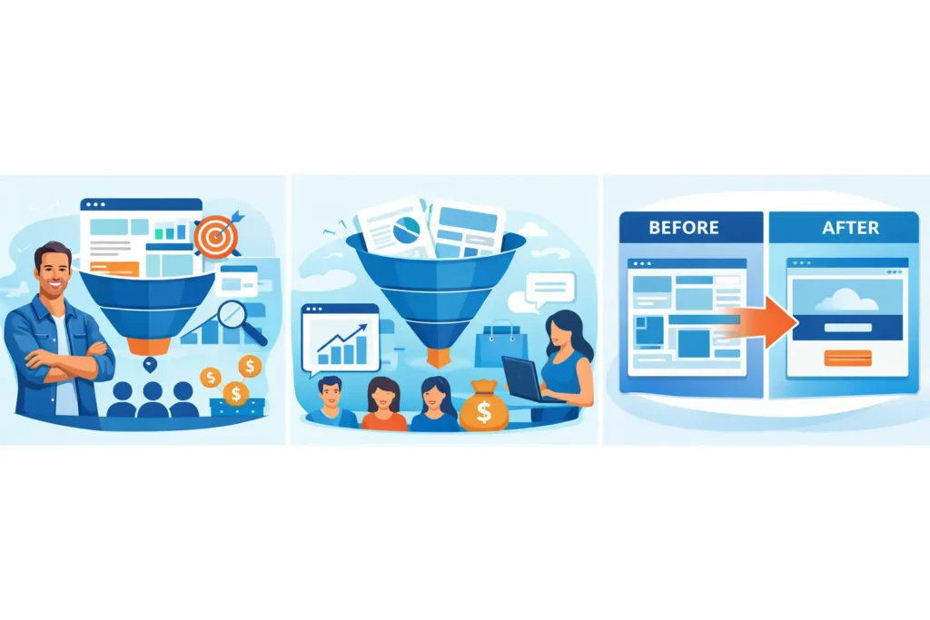 Before and after website redesign showing a clear CTA to solve a website not bringing customers