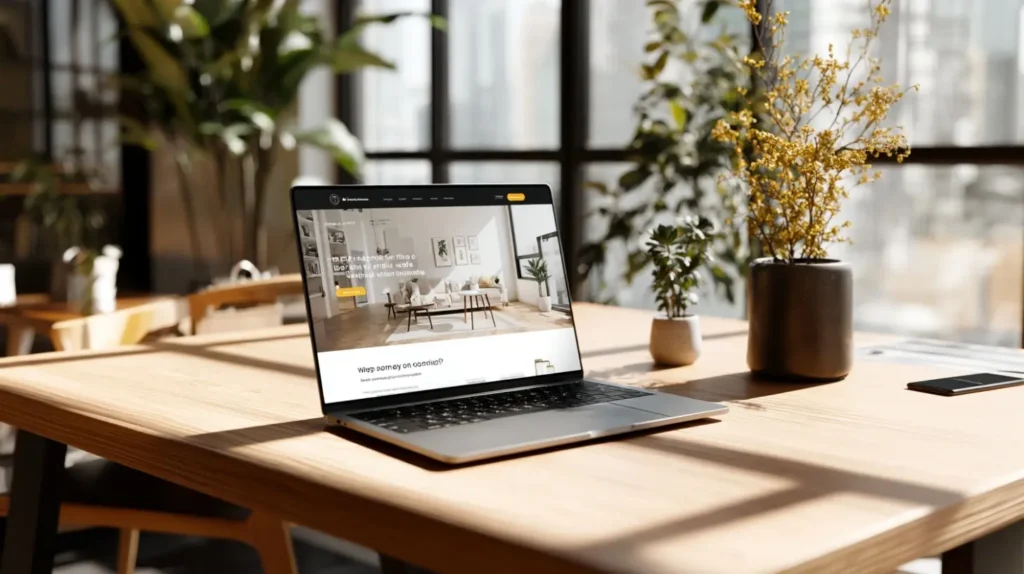 modern web design workspace for small business with laptop on desk