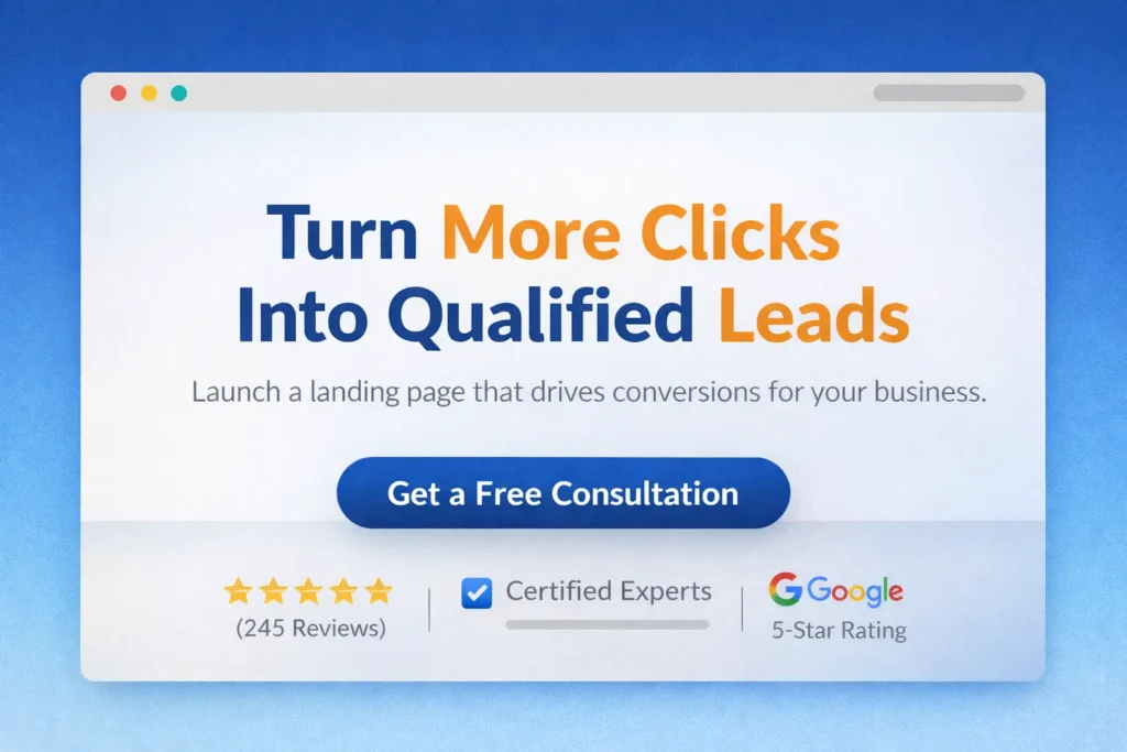 Best landing page layout hero section mockup with headline, call to action button, and trust badges designed to improve conversions