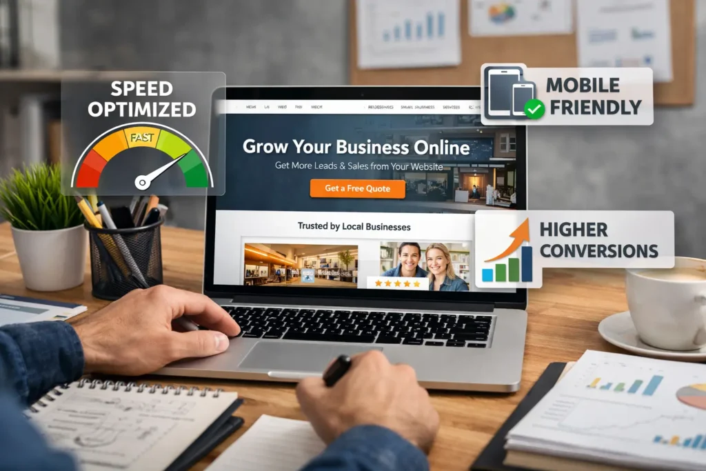 Website optimization for small business with a web designer improving speed, mobile design, and conversions