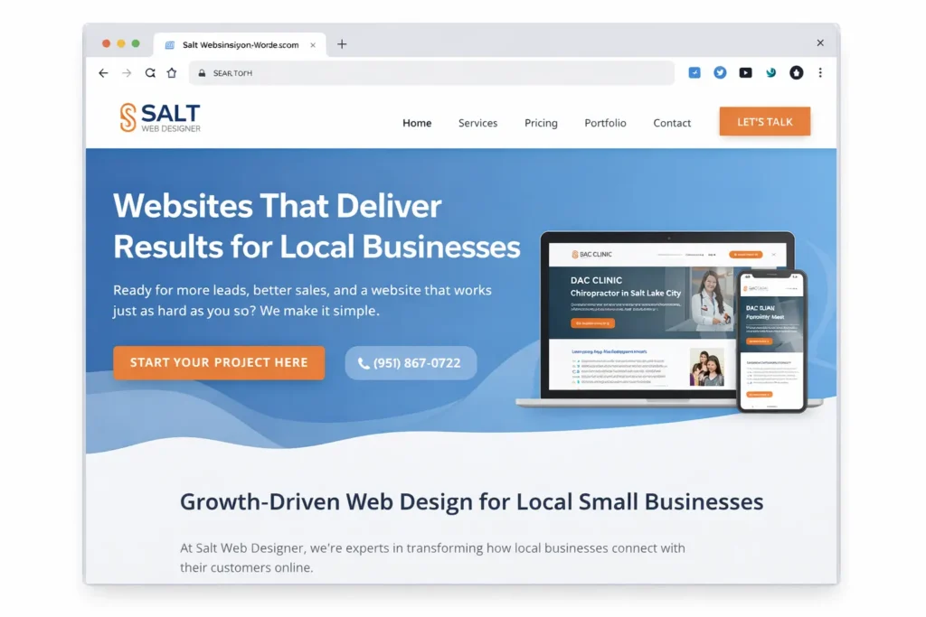 WordPress SEO for business homepage design with clear navigation, strong hero section, and call to action for a small business website