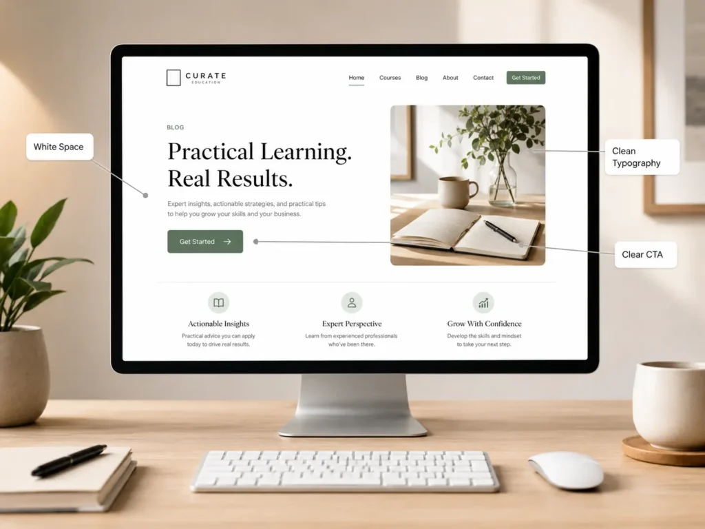 Modern website design example showing proper white space, clean typography, and a clear call-to-action section for a professional business website.
