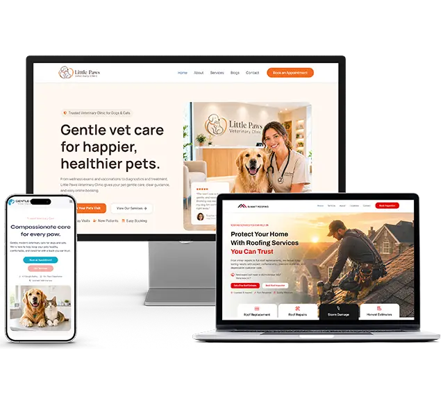 Web design for small business hero mockup showing desktop, laptop, tablet, and mobile website designs by Salt Web Designer