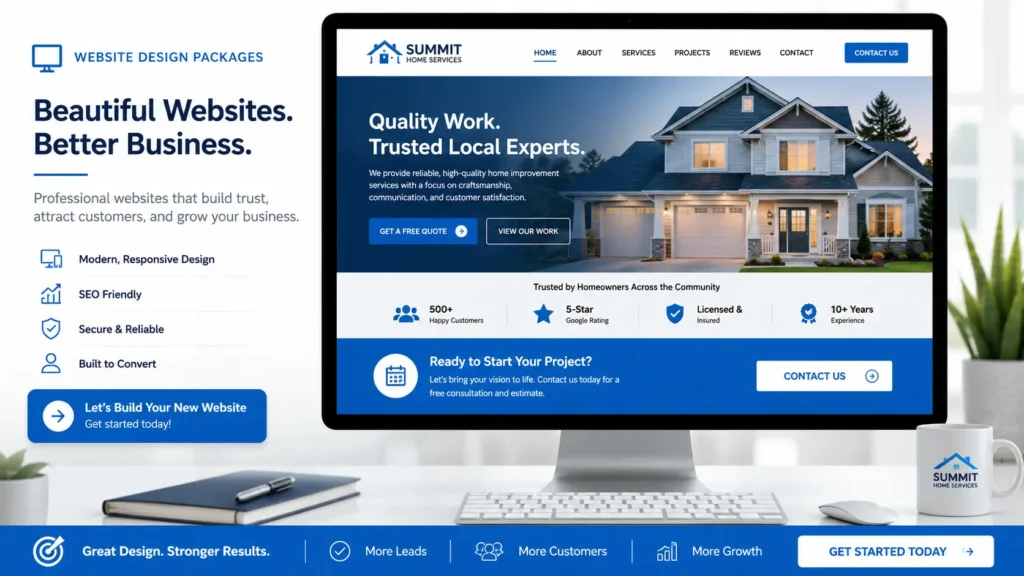 Redesigned small business website with a visible contact button showing how website design packages can help attract leads and customers.
