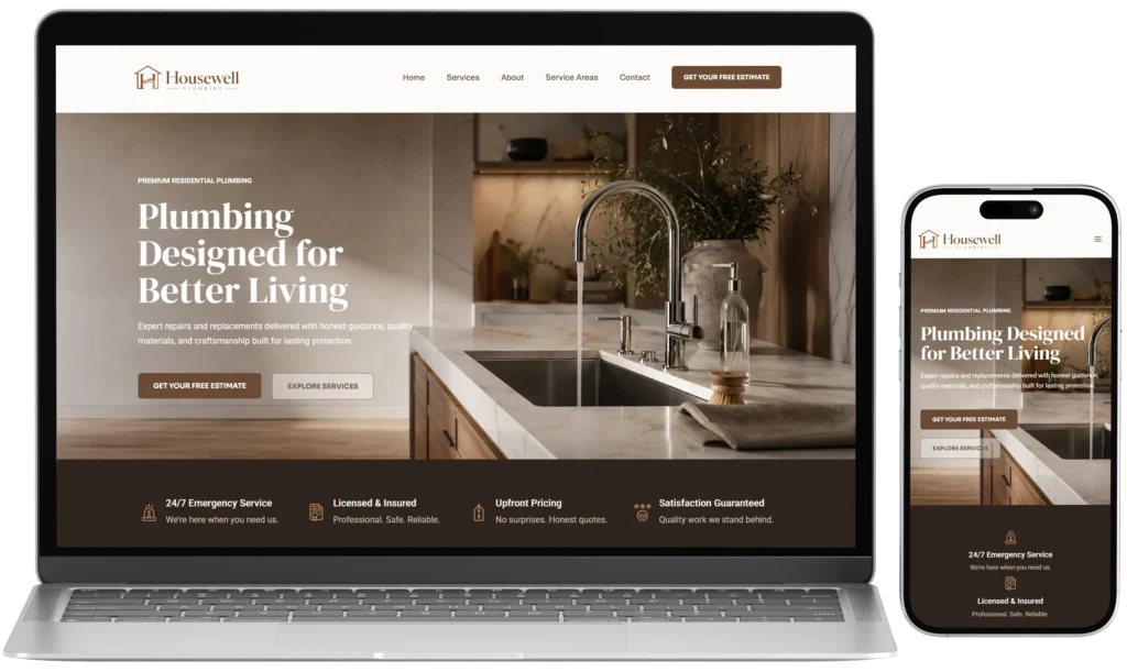 Small business web design services displayed on laptop and mobile screens